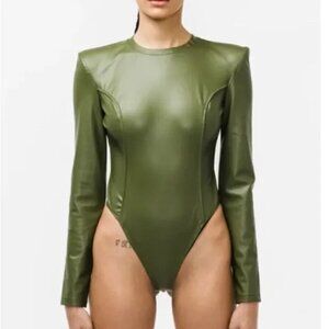 ADIDAS IVY PARK Faux Leather Bodysuit Top Size Small